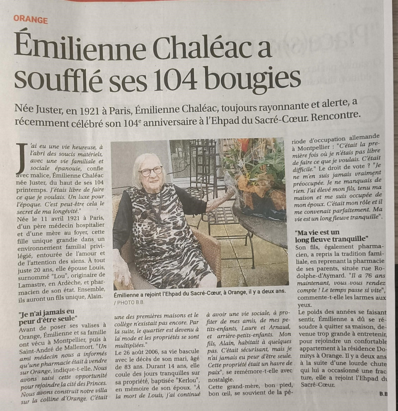 Les 104 ans de Mme Chaléac dans la Provence